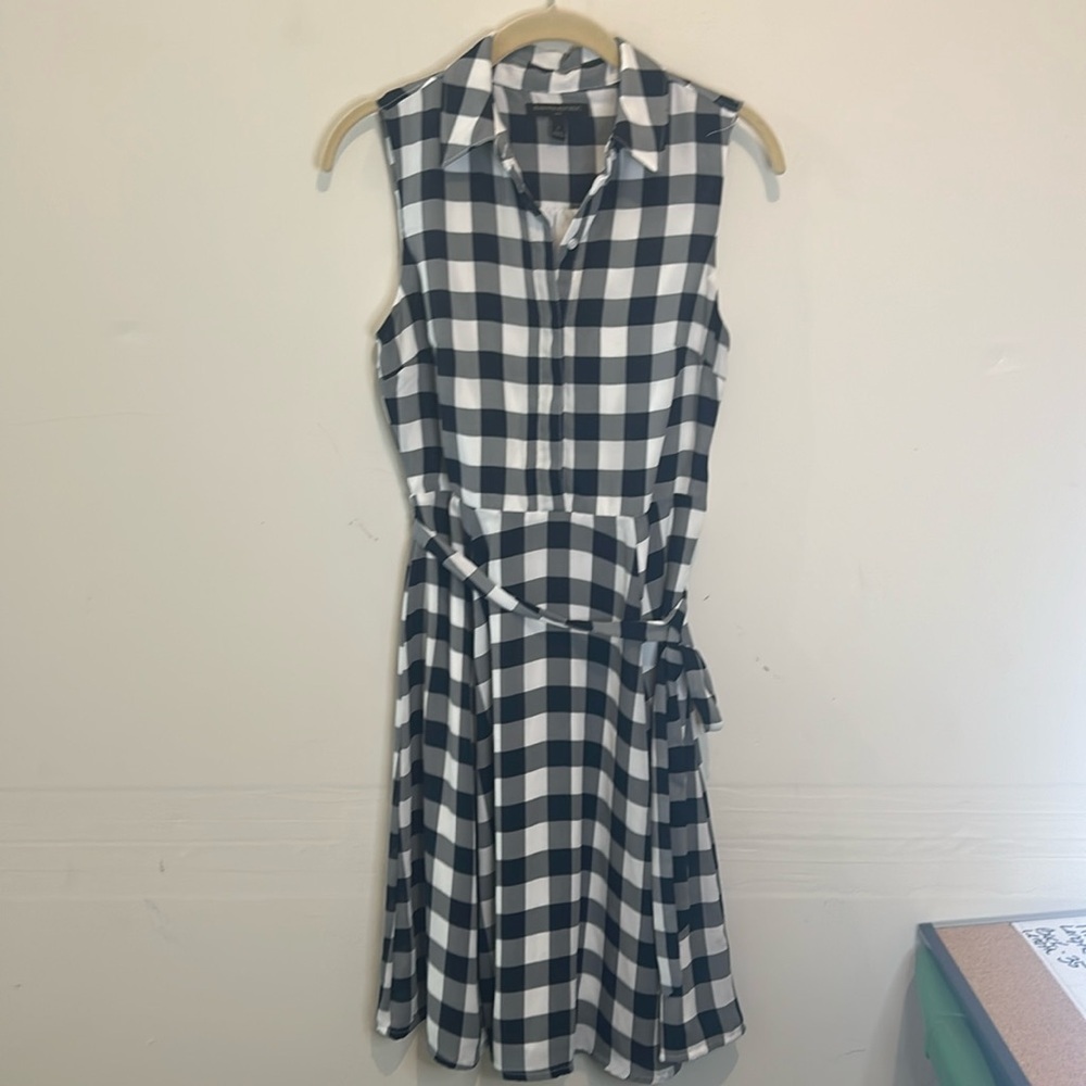 Banana Republic blue white gray gingham sleeveless dress size 2